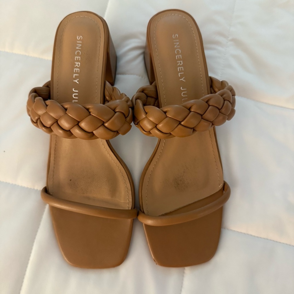 5 for $25!! Sincerely Jules Braided Tan Heeled Sandals Size 8 - Picture 2 of 10